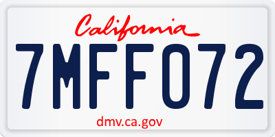 CA license plate 7MFF072