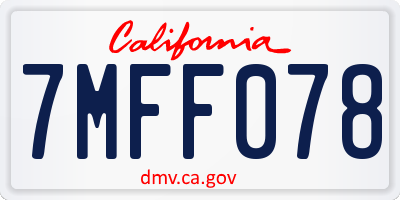 CA license plate 7MFF078