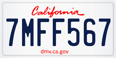 CA license plate 7MFF567