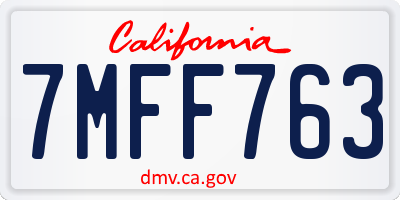CA license plate 7MFF763