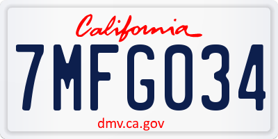 CA license plate 7MFG034