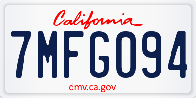 CA license plate 7MFG094