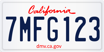 CA license plate 7MFG123