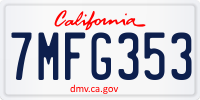 CA license plate 7MFG353
