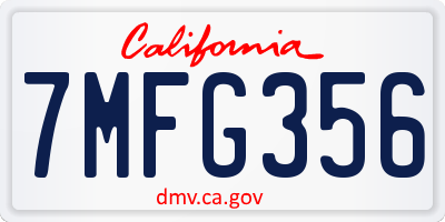 CA license plate 7MFG356