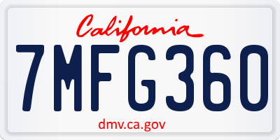 CA license plate 7MFG360