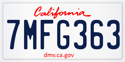 CA license plate 7MFG363