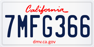 CA license plate 7MFG366