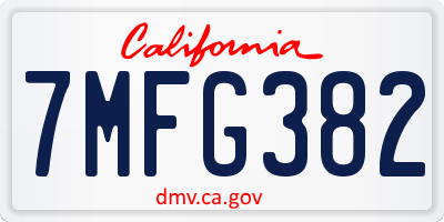 CA license plate 7MFG382