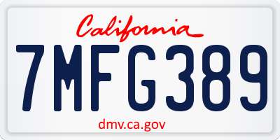 CA license plate 7MFG389