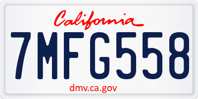 CA license plate 7MFG558