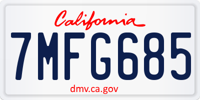 CA license plate 7MFG685