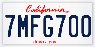 CA license plate 7MFG700