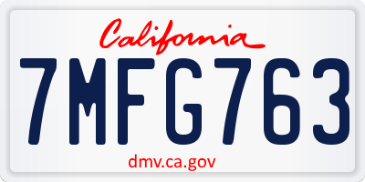 CA license plate 7MFG763