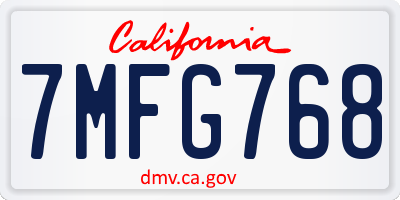 CA license plate 7MFG768