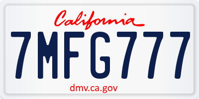 CA license plate 7MFG777