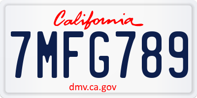 CA license plate 7MFG789