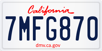 CA license plate 7MFG870