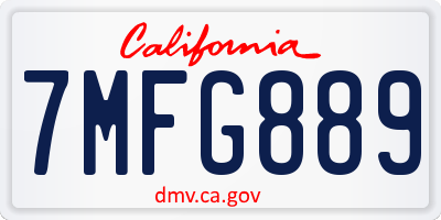 CA license plate 7MFG889