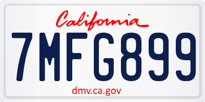 CA license plate 7MFG899