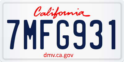 CA license plate 7MFG931