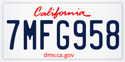 CA license plate 7MFG958