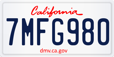 CA license plate 7MFG980