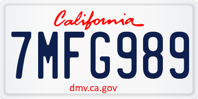CA license plate 7MFG989