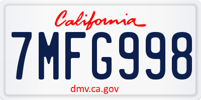 CA license plate 7MFG998