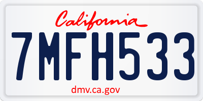 CA license plate 7MFH533