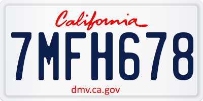 CA license plate 7MFH678