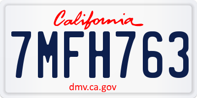 CA license plate 7MFH763