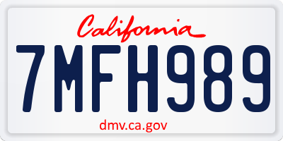 CA license plate 7MFH989