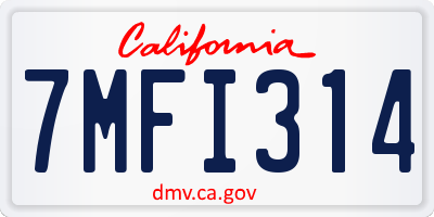CA license plate 7MFI314