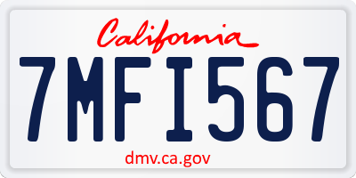 CA license plate 7MFI567