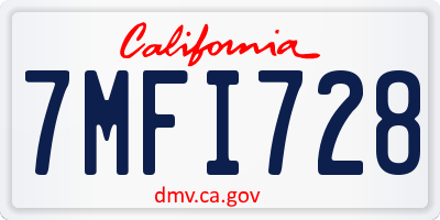 CA license plate 7MFI728