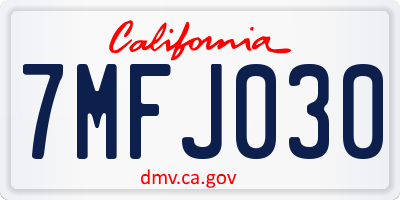 CA license plate 7MFJ030