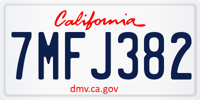CA license plate 7MFJ382