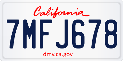 CA license plate 7MFJ678