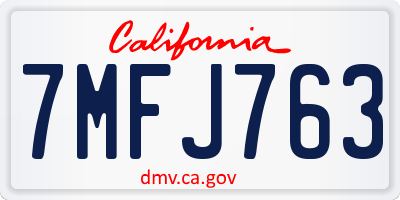 CA license plate 7MFJ763