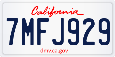 CA license plate 7MFJ929