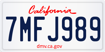 CA license plate 7MFJ989