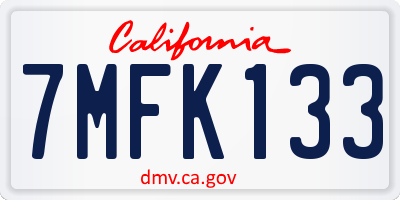CA license plate 7MFK133