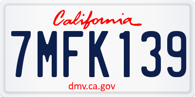 CA license plate 7MFK139