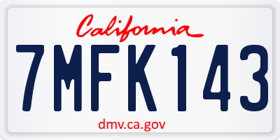 CA license plate 7MFK143