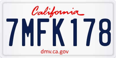 CA license plate 7MFK178