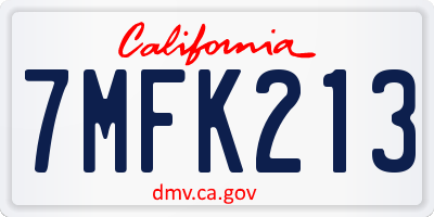CA license plate 7MFK213