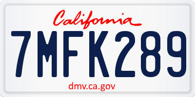 CA license plate 7MFK289