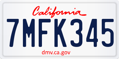 CA license plate 7MFK345