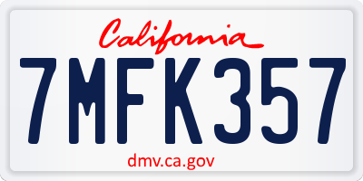 CA license plate 7MFK357